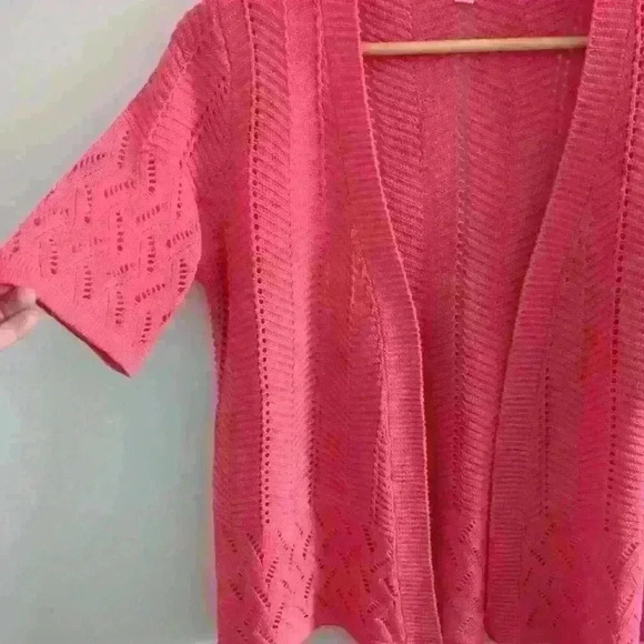 CYRUS | Women's Peachy/Orange Knitted Short Sleeved Cardigan - Picture 2 of 4